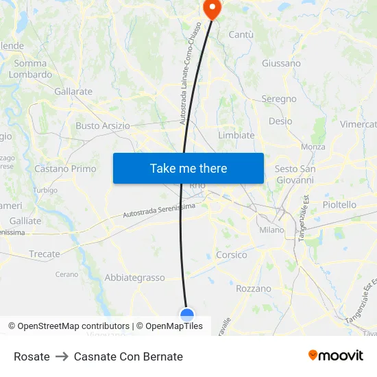 Rosate to Casnate Con Bernate map