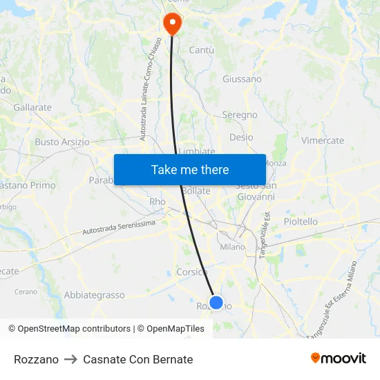 Rozzano to Casnate Con Bernate map