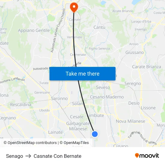 Senago to Casnate Con Bernate map