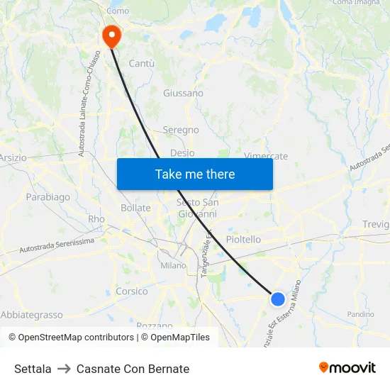 Settala to Casnate Con Bernate map