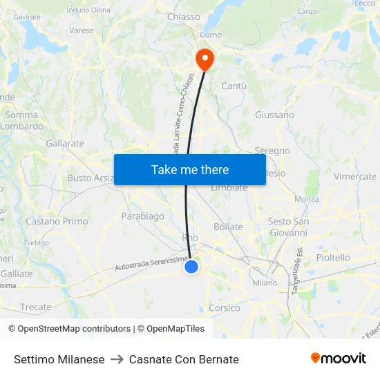 Settimo Milanese to Casnate Con Bernate map