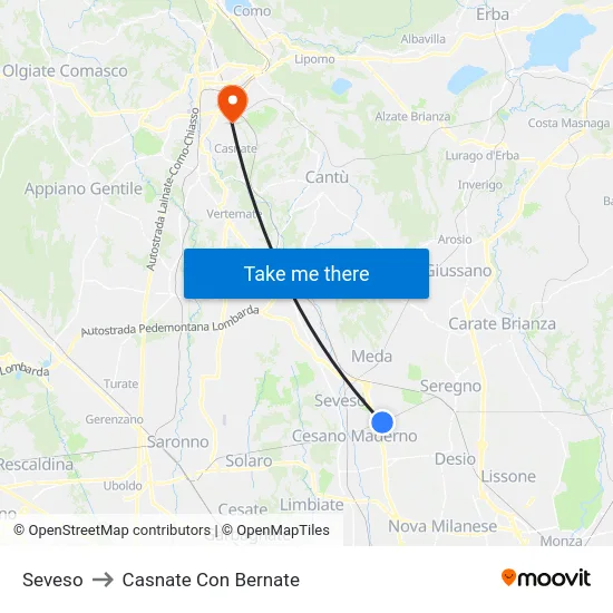 Seveso to Casnate Con Bernate map