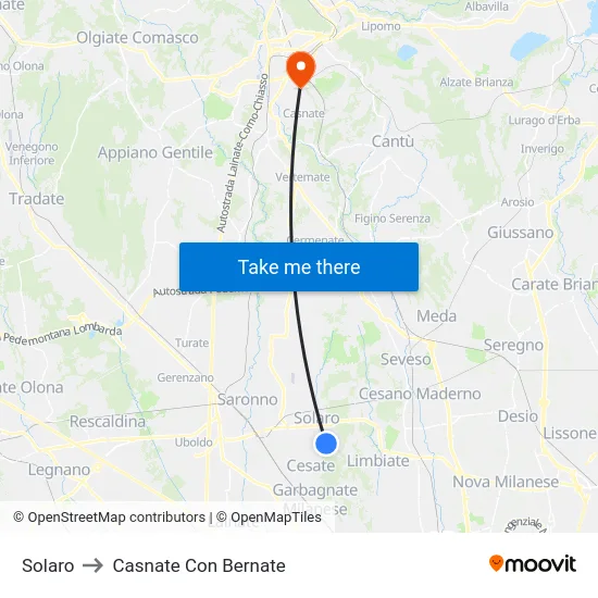 Solaro to Casnate Con Bernate map