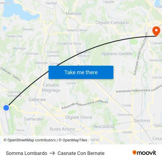 Somma Lombardo to Casnate Con Bernate map