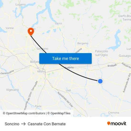 Soncino to Casnate Con Bernate map