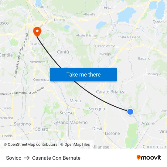Sovico to Casnate Con Bernate map