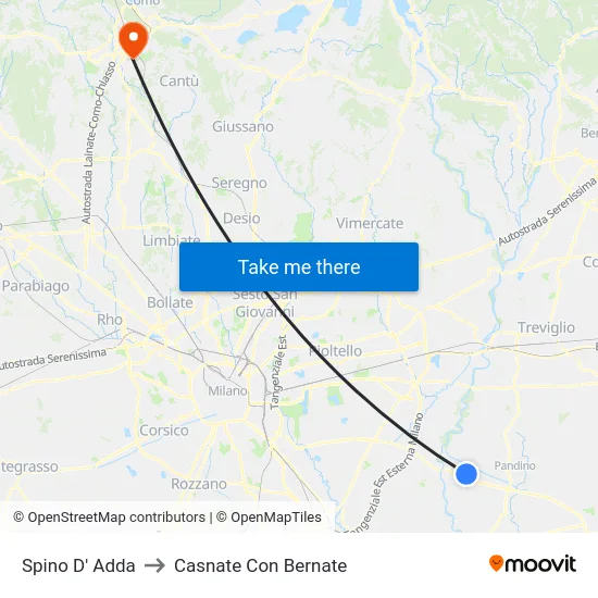 Spino D' Adda to Casnate Con Bernate map