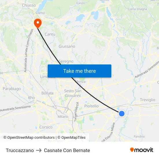 Truccazzano to Casnate Con Bernate map
