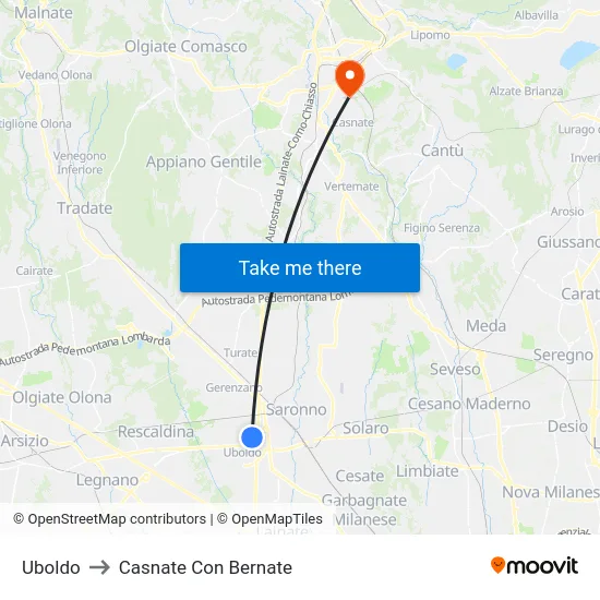 Uboldo to Casnate Con Bernate map