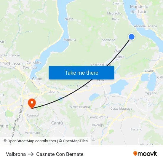 Valbrona to Casnate Con Bernate map