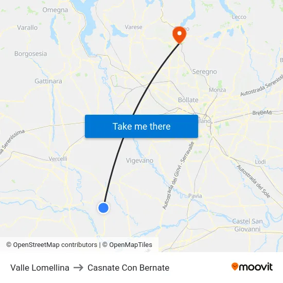Valle Lomellina to Casnate Con Bernate map