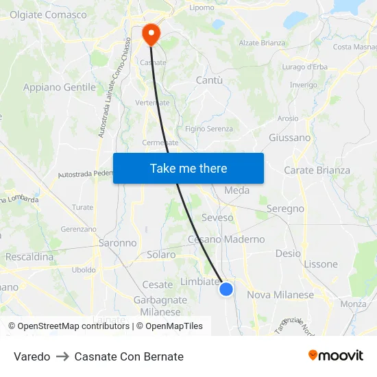 Varedo to Casnate Con Bernate map