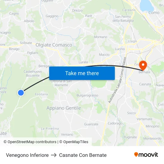 Venegono Inferiore to Casnate Con Bernate map