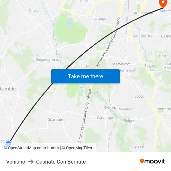 Veniano to Casnate Con Bernate map