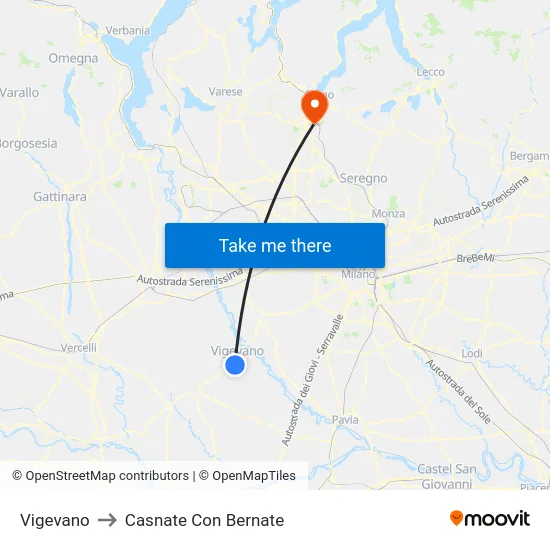 Vigevano to Casnate Con Bernate map