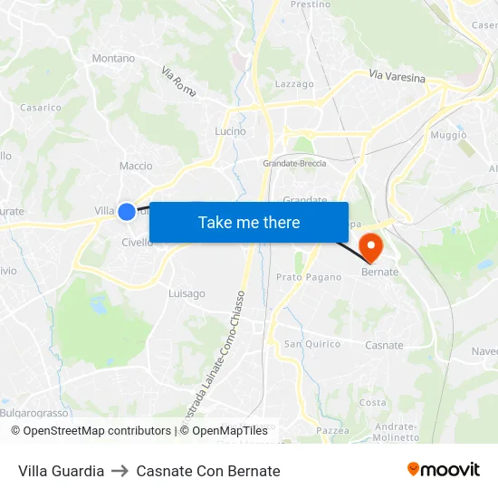 Villa Guardia to Casnate Con Bernate map