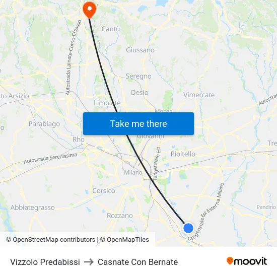 Vizzolo Predabissi to Casnate Con Bernate map