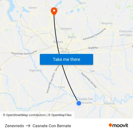 Zenevredo to Casnate Con Bernate map