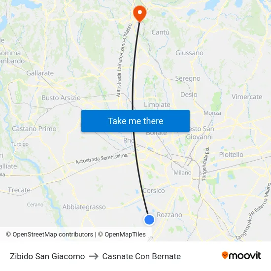 Zibido San Giacomo to Casnate Con Bernate map