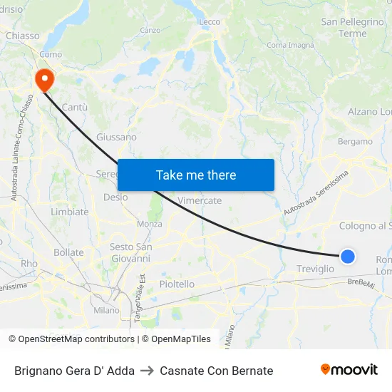 Brignano Gera D' Adda to Casnate Con Bernate map