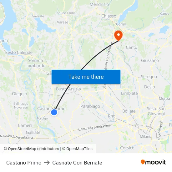 Castano Primo to Casnate Con Bernate map