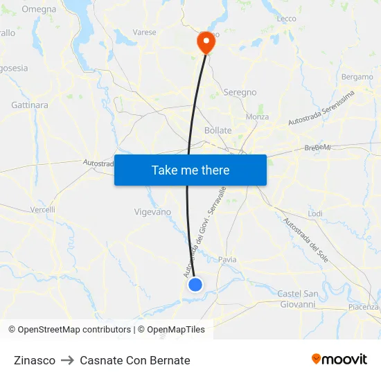 Zinasco to Casnate Con Bernate map