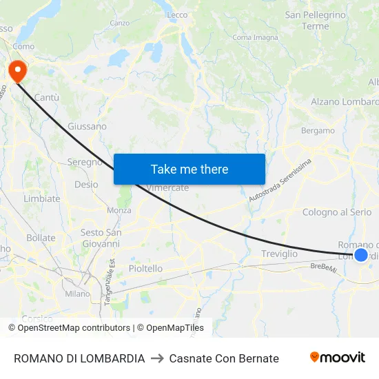 ROMANO DI LOMBARDIA to Casnate Con Bernate map