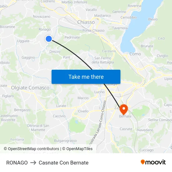 RONAGO to Casnate Con Bernate map