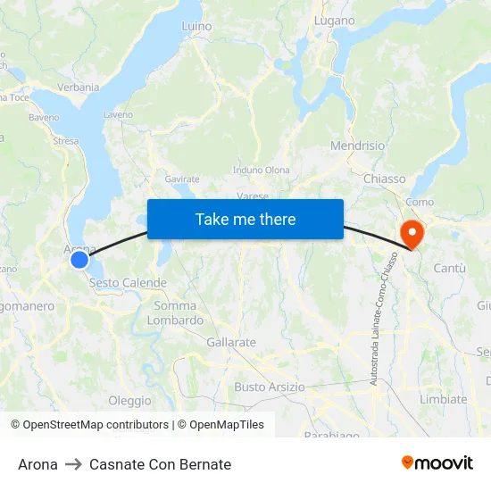 Arona to Casnate Con Bernate map