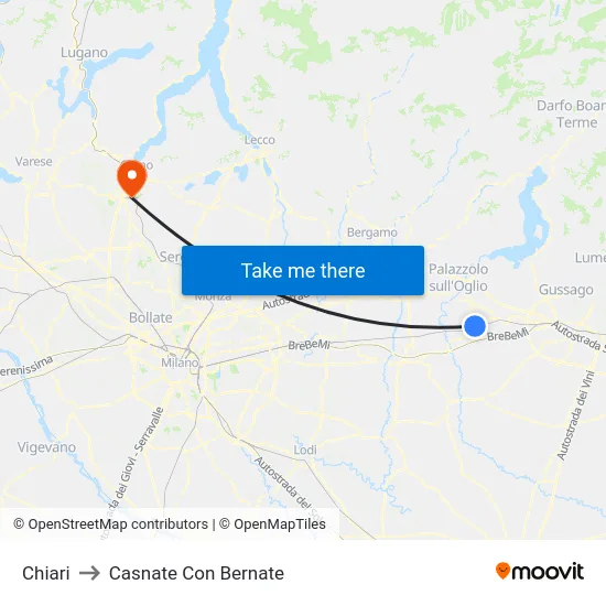 Chiari to Casnate Con Bernate map