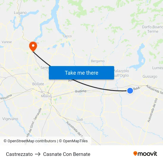 Castrezzato to Casnate Con Bernate map