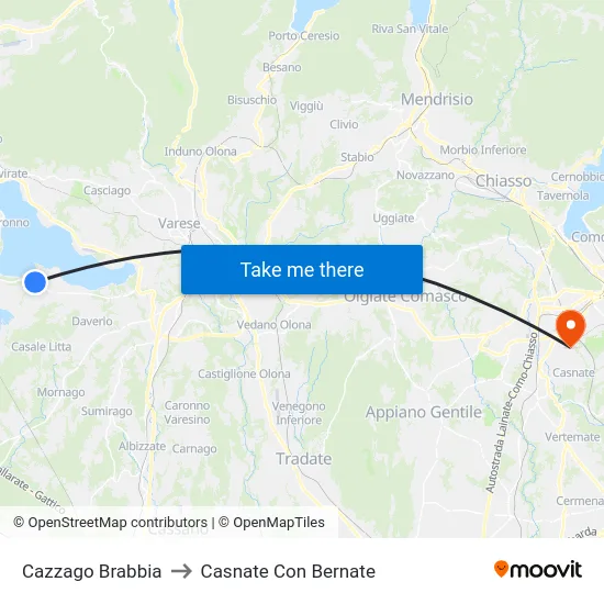 Cazzago Brabbia to Casnate Con Bernate map