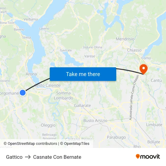 Gattico to Casnate Con Bernate map