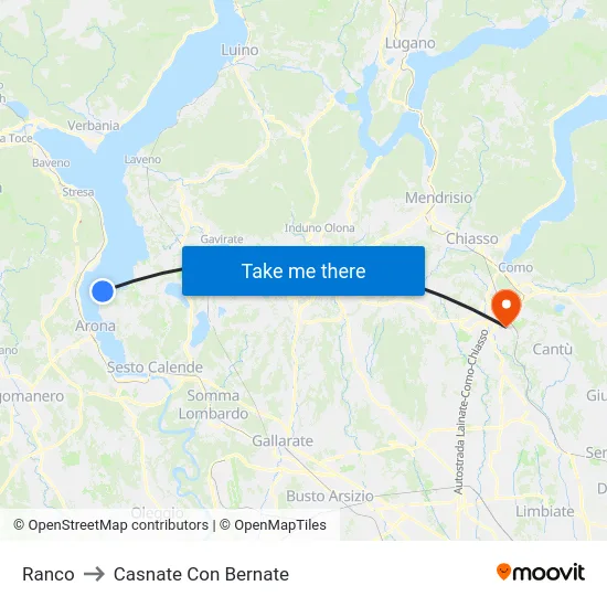 Ranco to Casnate Con Bernate map