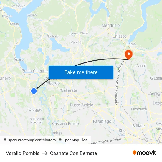 Varallo Pombia to Casnate Con Bernate map