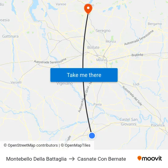 Montebello Della Battaglia to Casnate Con Bernate map