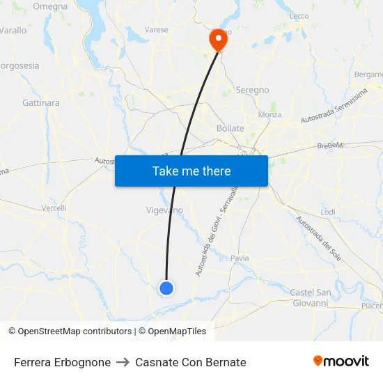 Ferrera Erbognone to Casnate Con Bernate map