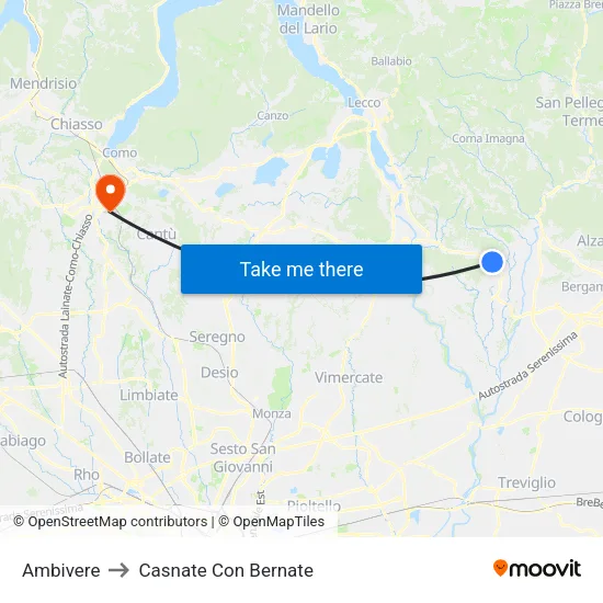 Ambivere to Casnate Con Bernate map