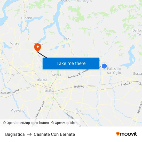 Bagnatica to Casnate Con Bernate map