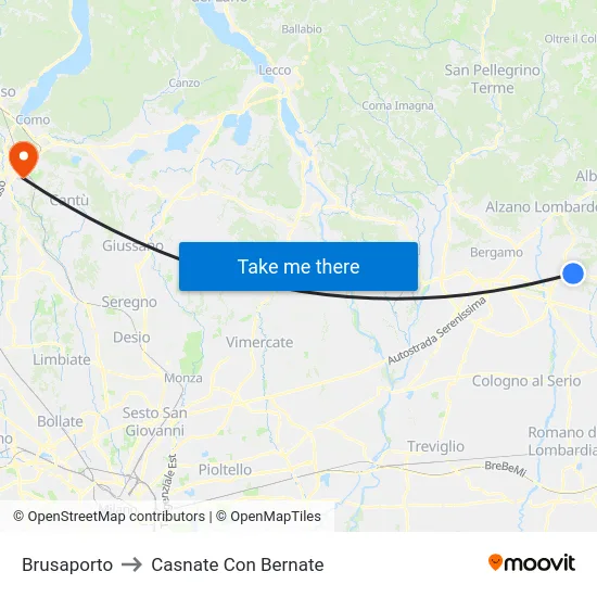 Brusaporto to Casnate Con Bernate map