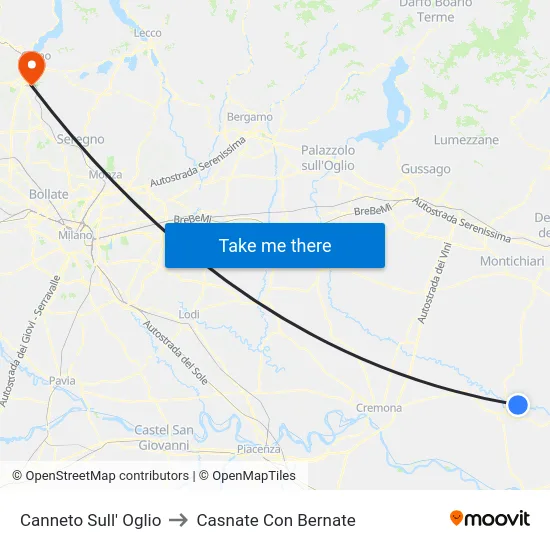 Canneto Sull' Oglio to Casnate Con Bernate map