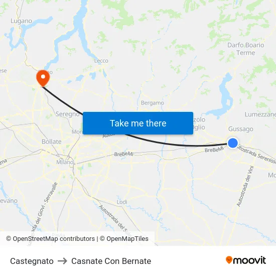 Castegnato to Casnate Con Bernate map