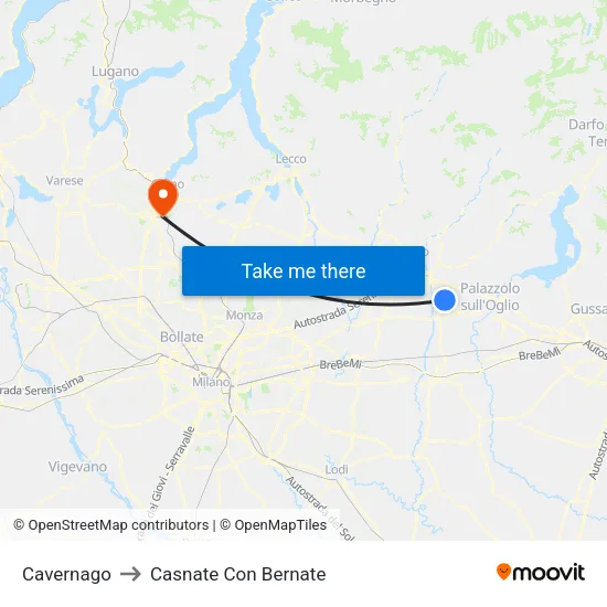 Cavernago to Casnate Con Bernate map