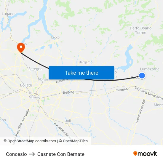 Concesio to Casnate Con Bernate map