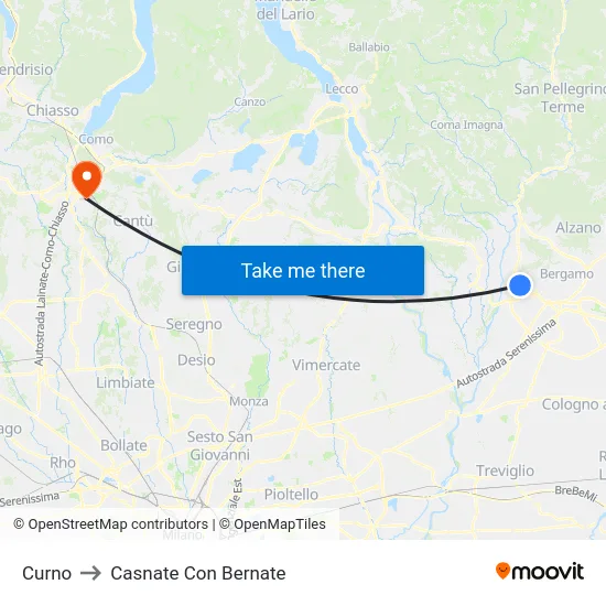 Curno to Casnate Con Bernate map