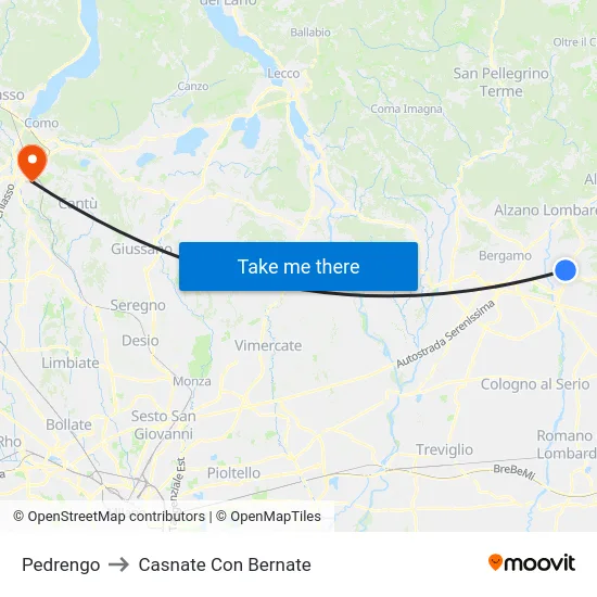 Pedrengo to Casnate Con Bernate map