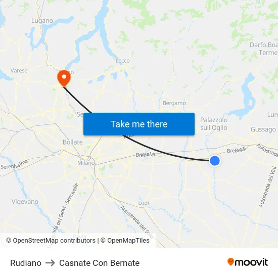 Rudiano to Casnate Con Bernate map
