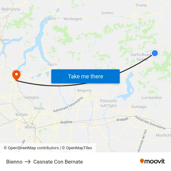 Bienno to Casnate Con Bernate map
