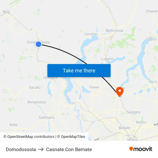 Domodossola to Casnate Con Bernate map
