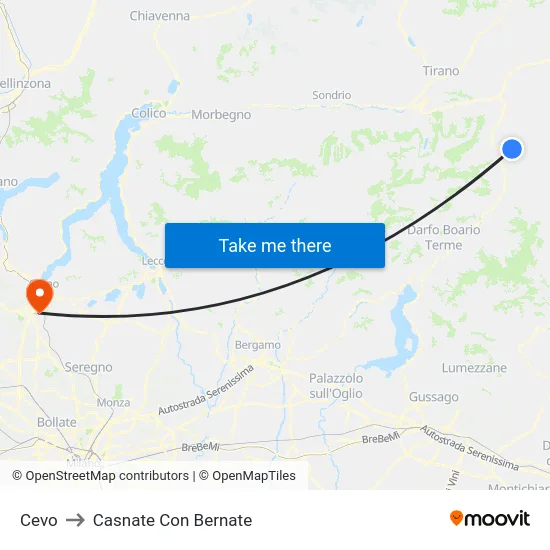 Cevo to Casnate Con Bernate map
